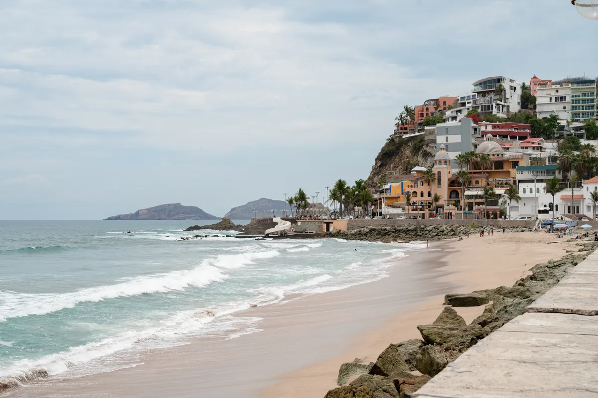 Morning view of Olas Altas beach and Icebox Hill (Cerro de la Nevería) in Mazatlán